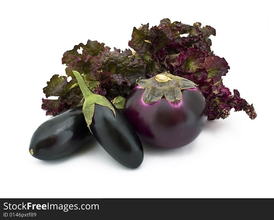 Aubergine and cabbage isolated on white background. Aubergine and cabbage isolated on white background