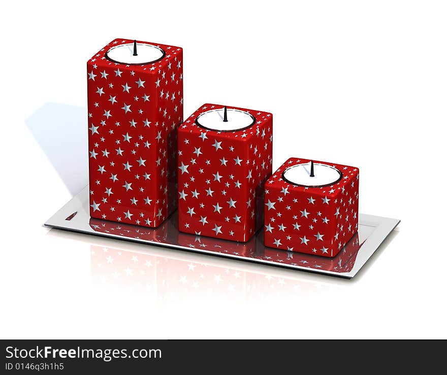 Christmas red candle on silver tray - digital artwork