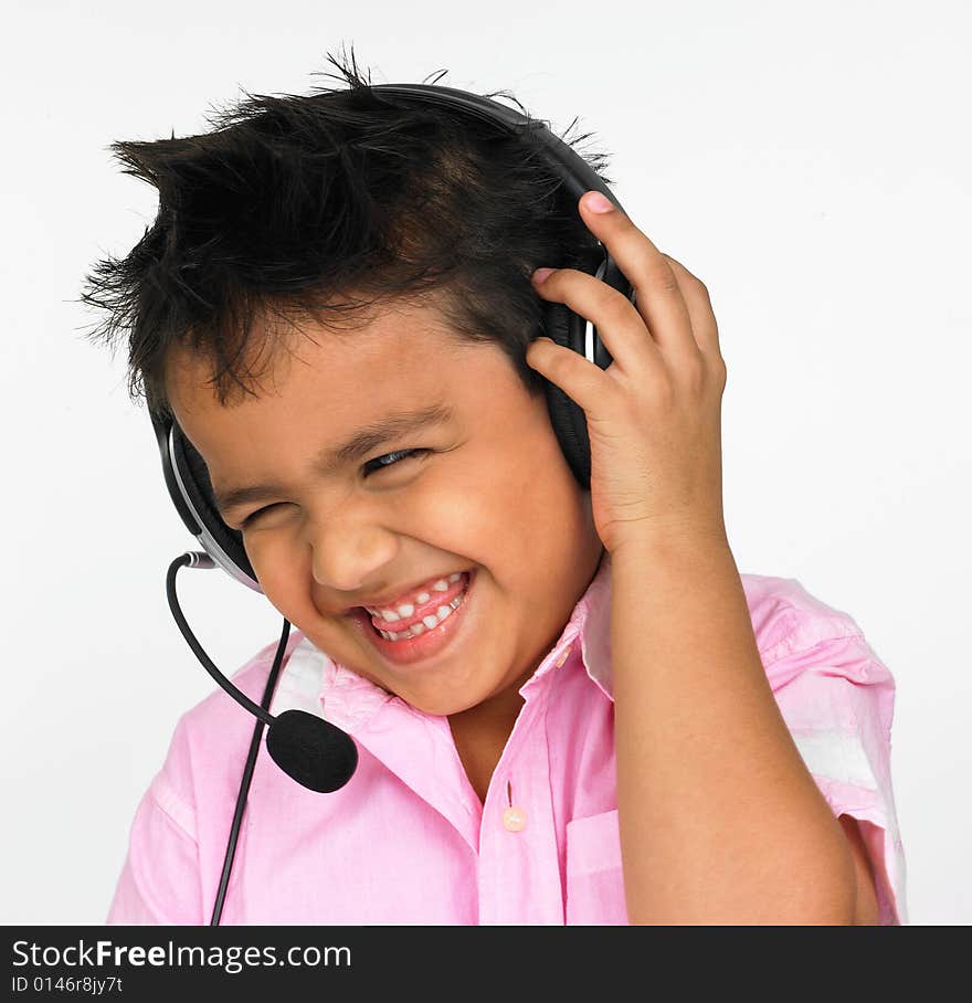 Boy wearing head phones