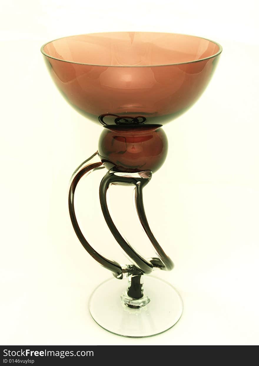 Glass Red Bowl With Black Stem