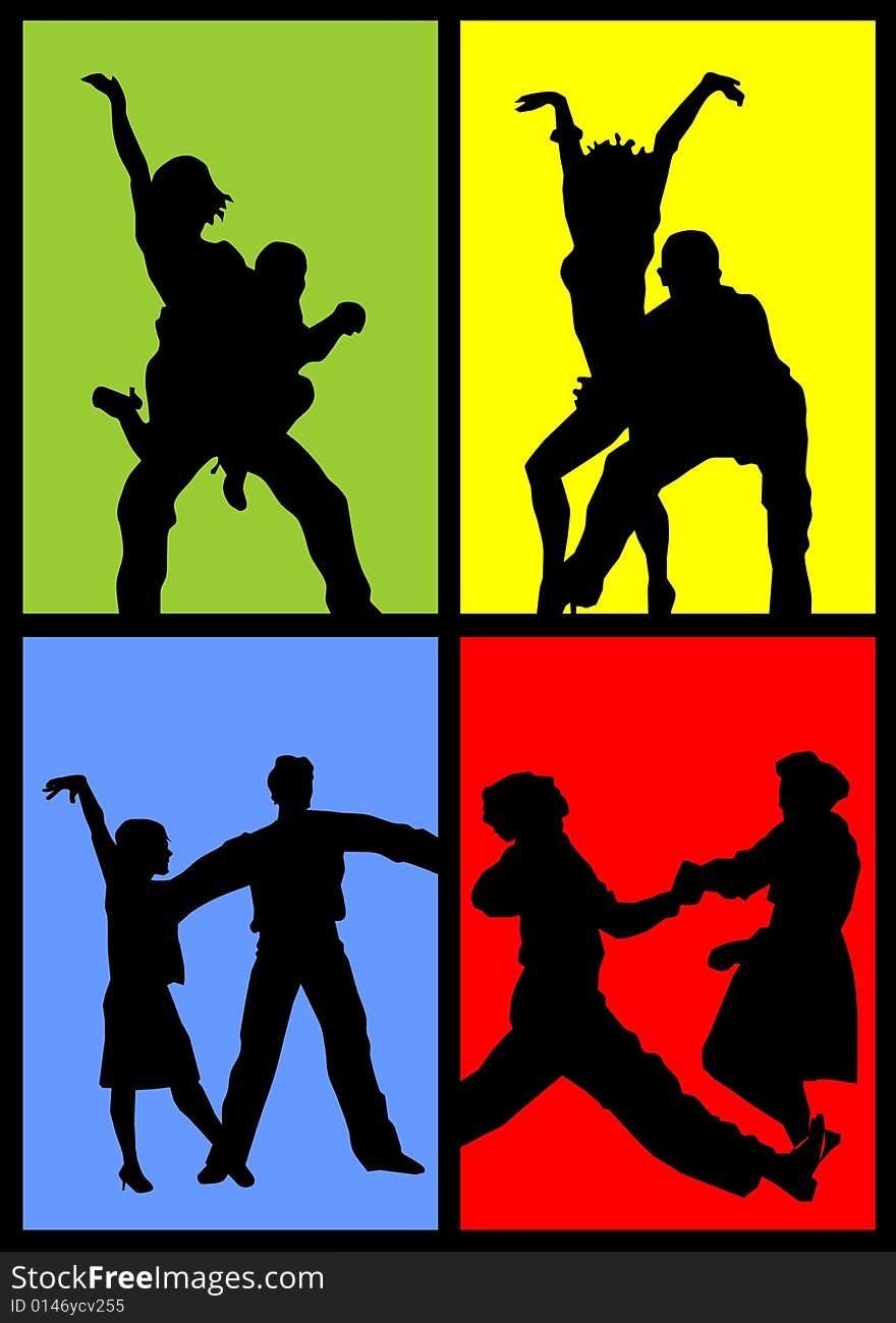 4 Illustrations of dancing couples vector. 4 Illustrations of dancing couples vector