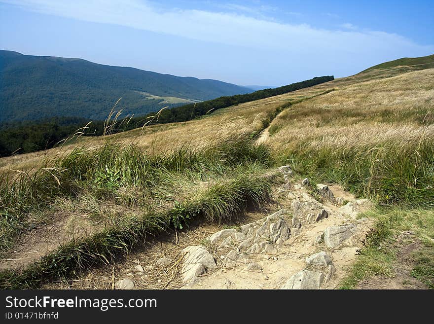 Tourist trail in mountains