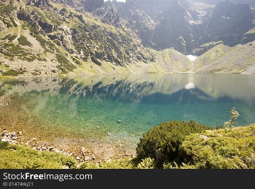 Lake shore in Polish Tatra mountains region