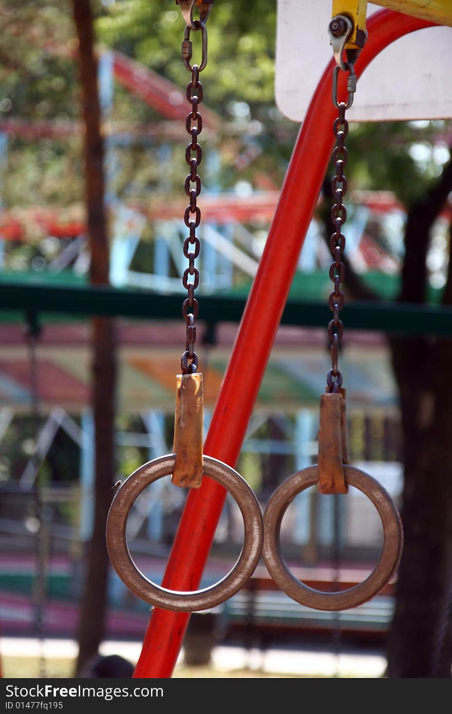 The rings - gymnastic projectile on chains for  training. The rings - gymnastic projectile on chains for  training