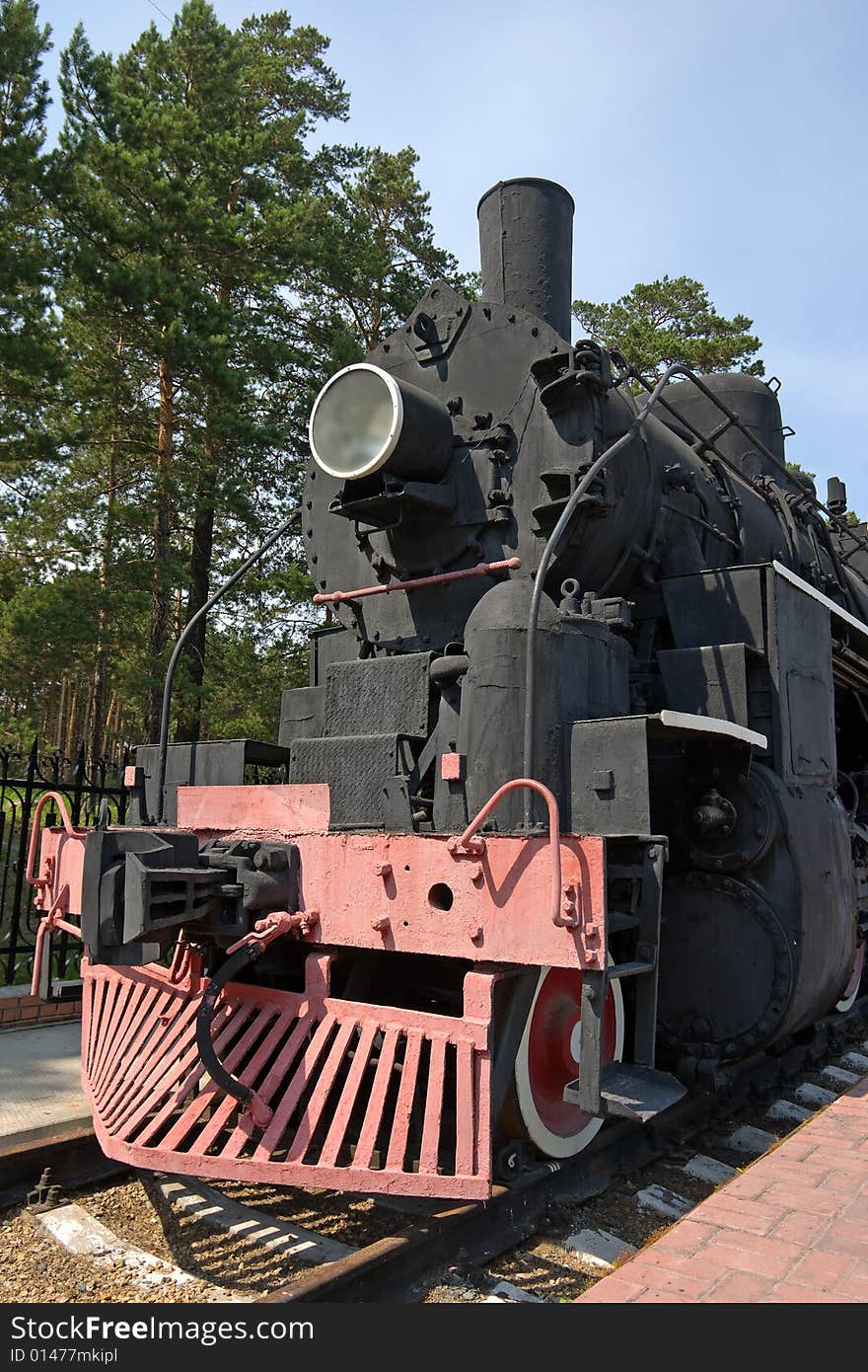 Old fashioned black stream locomotive
