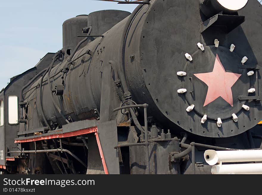 Old fashioned black stream locomotive