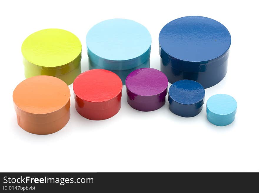 Colored round boxes on white background