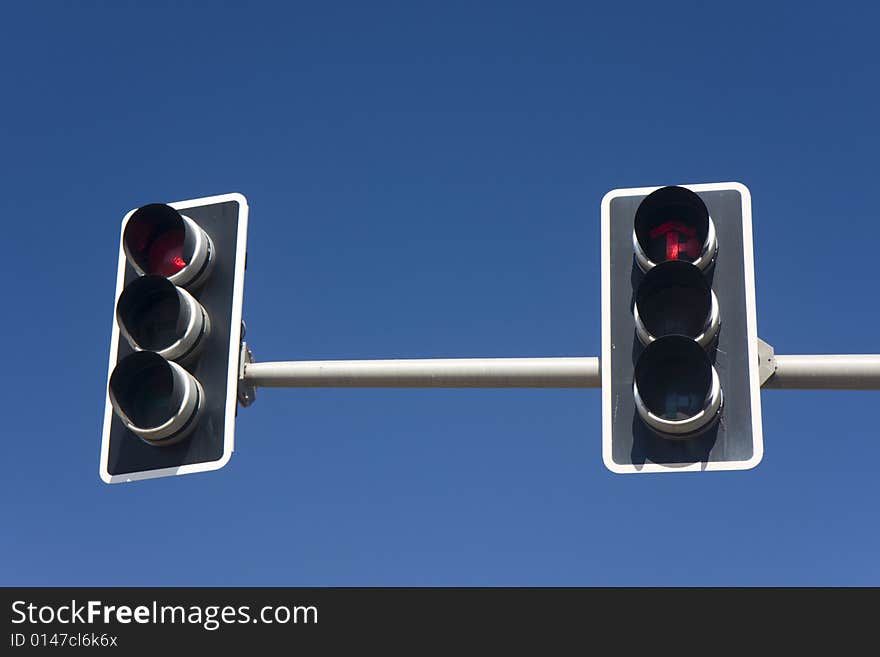 Detail of traffic lights  on a sunny day in southern france