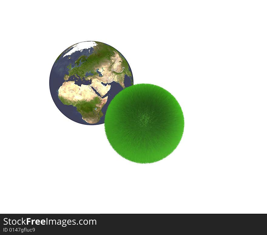 Planet earth and sphere green of grass. Planet earth and sphere green of grass