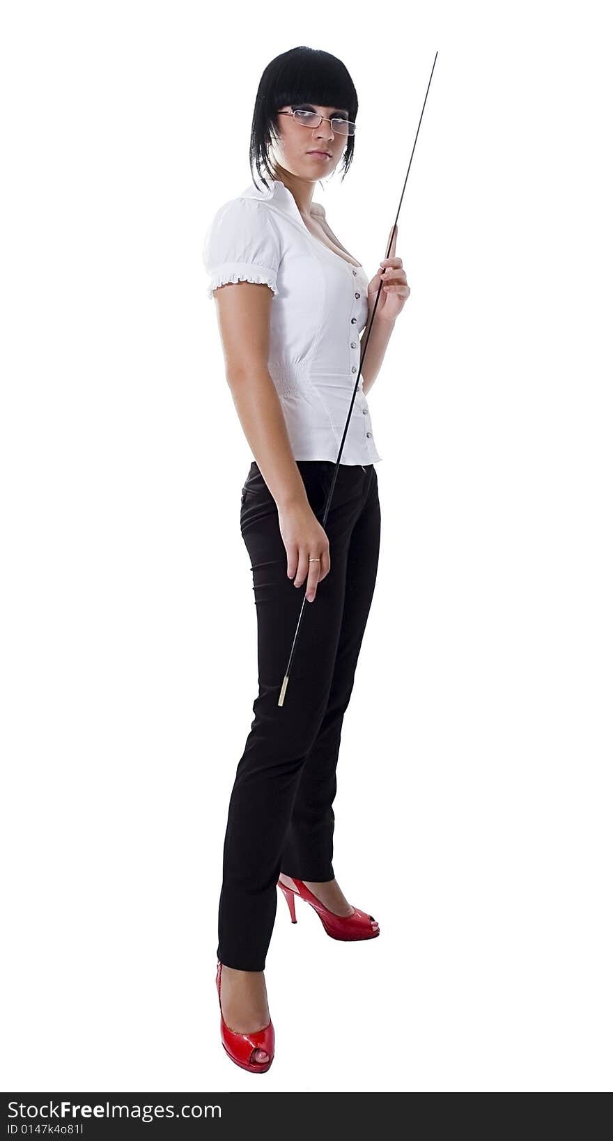 The student, a different angle view, with books, a pointer, the laptop, in points, standing and sitting, isolated on white. The student, a different angle view, with books, a pointer, the laptop, in points, standing and sitting, isolated on white