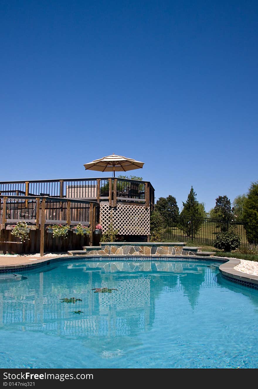 Swimming pool looking towards a deck