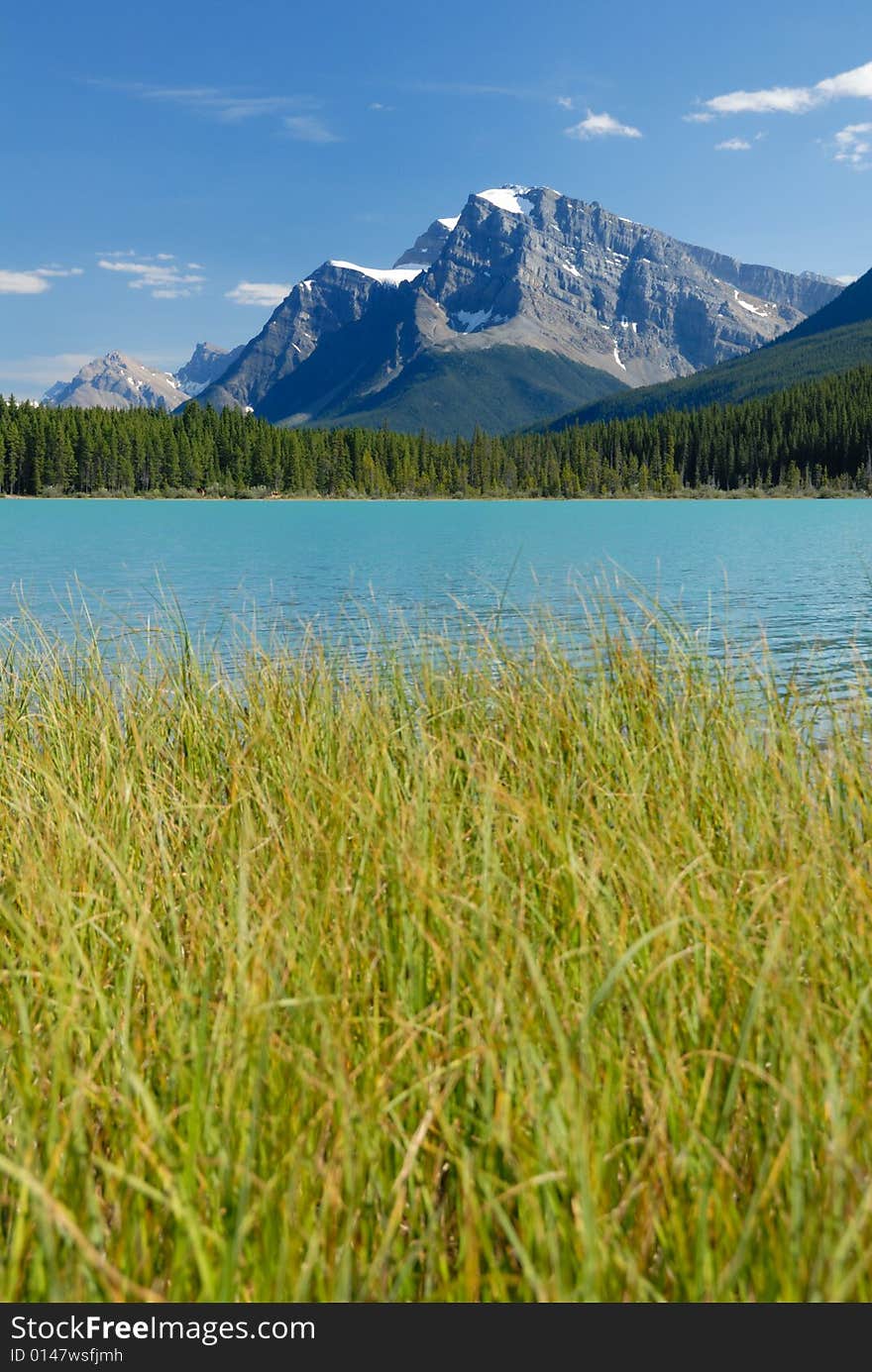 Summer beautiful lake view with mountain in Canadian Rockies. Summer beautiful lake view with mountain in Canadian Rockies