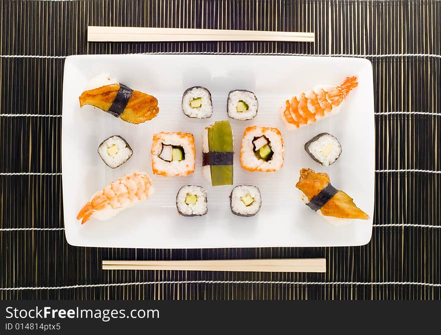 A plate with different kinds of sushi