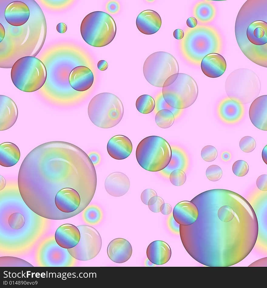 Decorative seamless tile with glassy rainbow pastel spheres, soft pink background. Decorative seamless tile with glassy rainbow pastel spheres, soft pink background