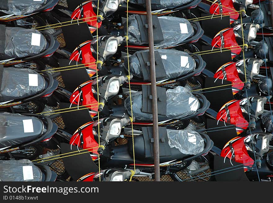 A load of motorbikes ready for shipment, background style shot. A load of motorbikes ready for shipment, background style shot