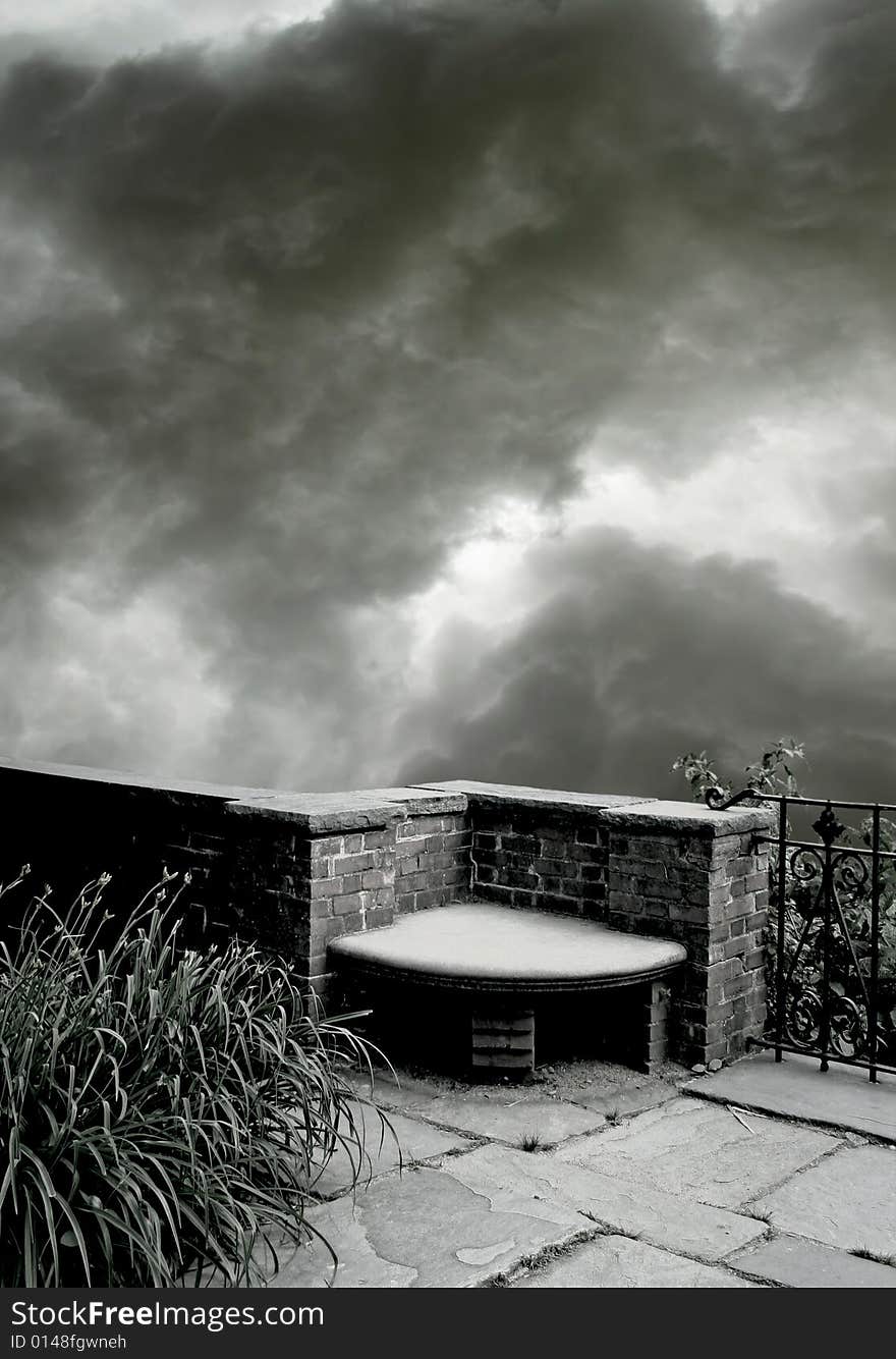 A premade background of a storm clouds and a balcony for your artistic creations. A premade background of a storm clouds and a balcony for your artistic creations.