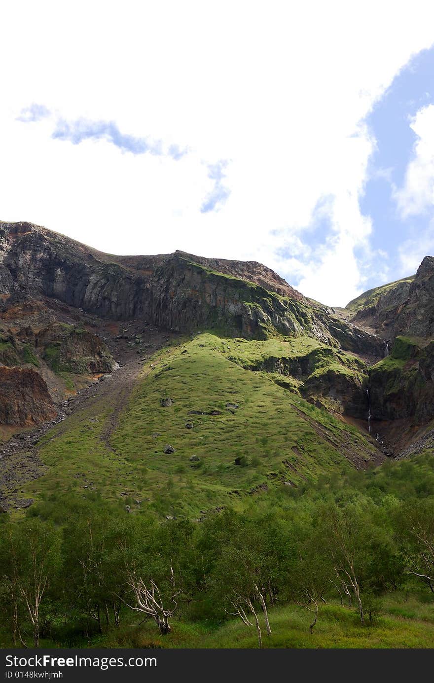 Scene near Changbai Waterfall of Changbaishan (Changbai Mountains or Baekdu) in Jilin Province, China.