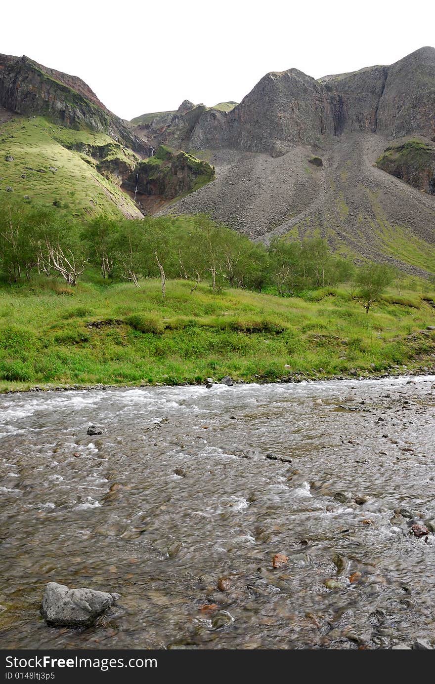 Scene near Changbai Waterfall of Changbaishan (Changbai Mountains or Baekdu) in Jilin Province, China.