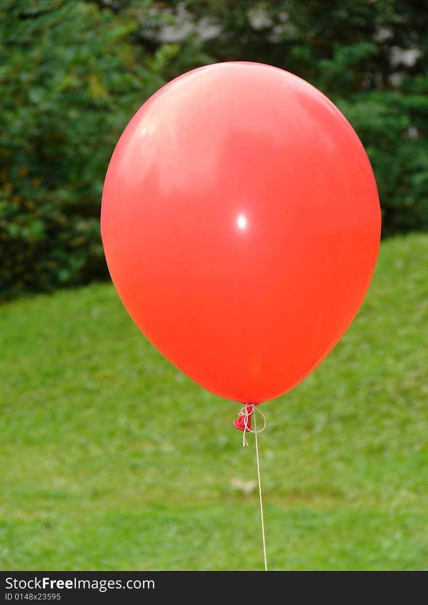 Red balloon on background a green grass