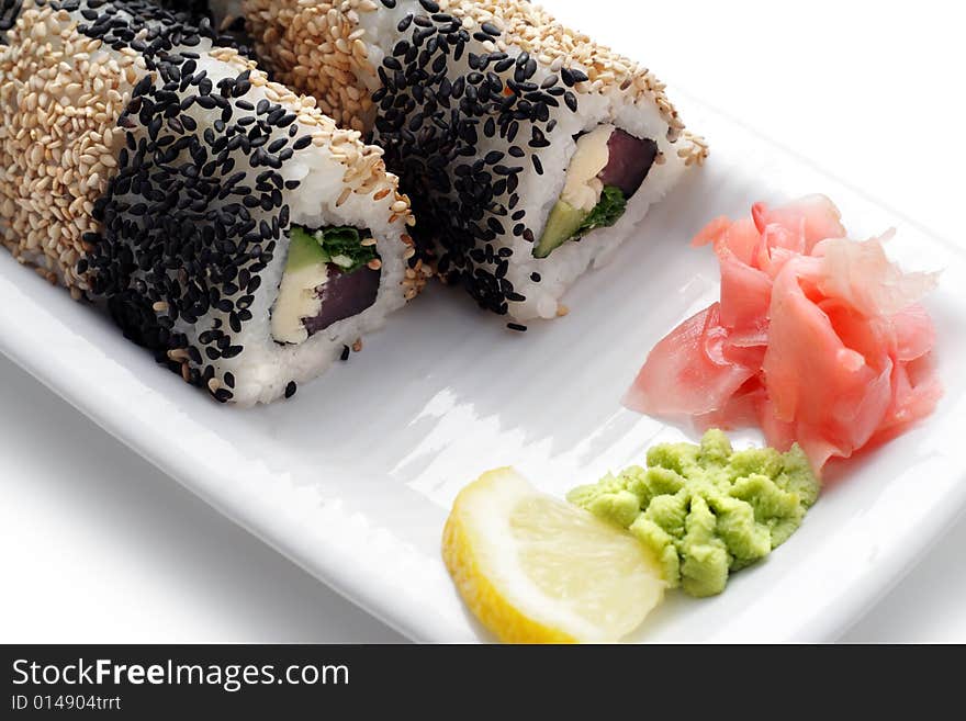 Rolls with Sesame Seed. Isolated on White Background. Rolls with Sesame Seed. Isolated on White Background