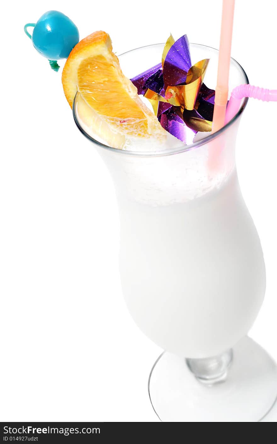 Alcohol Drink with Rum. Serve with Orange Slice and Blue Cherry. Isolated over White. Alcohol Drink with Rum. Serve with Orange Slice and Blue Cherry. Isolated over White