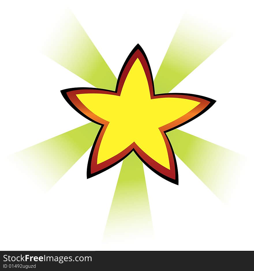 vector image of star with green glare and borwn border, made for kids and toys. vector image of star with green glare and borwn border, made for kids and toys