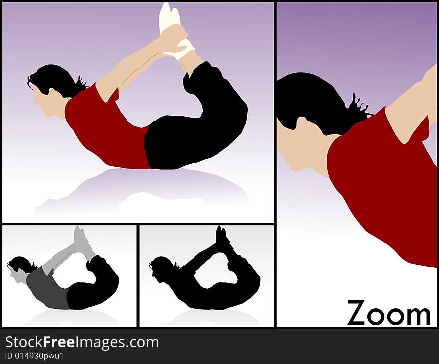 Young man doing yoga on isolated background