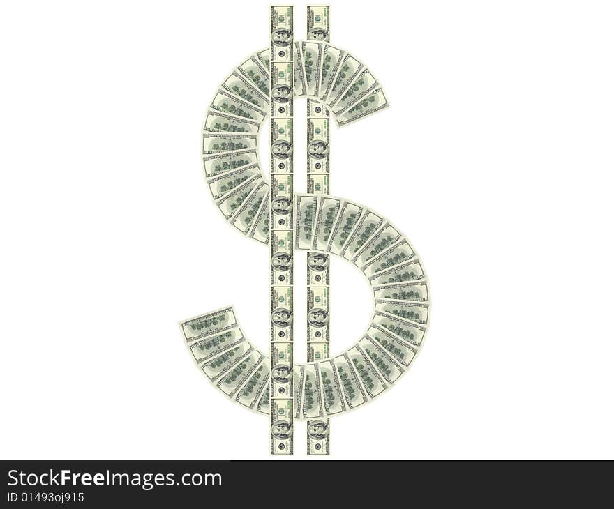 Dollar banknotes on a white background. Dollar banknotes on a white background