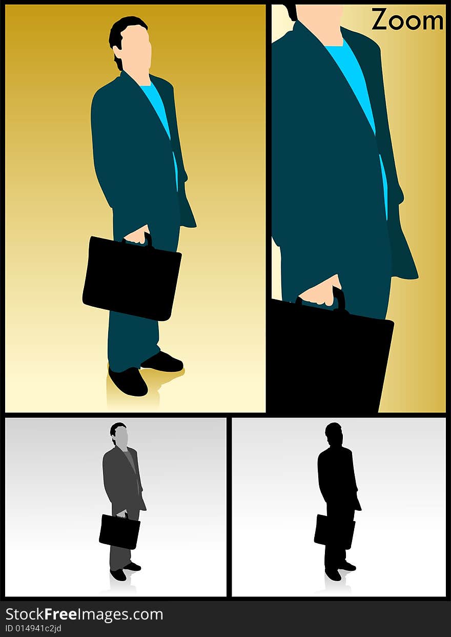 Successful businessman with bag on isolated white background