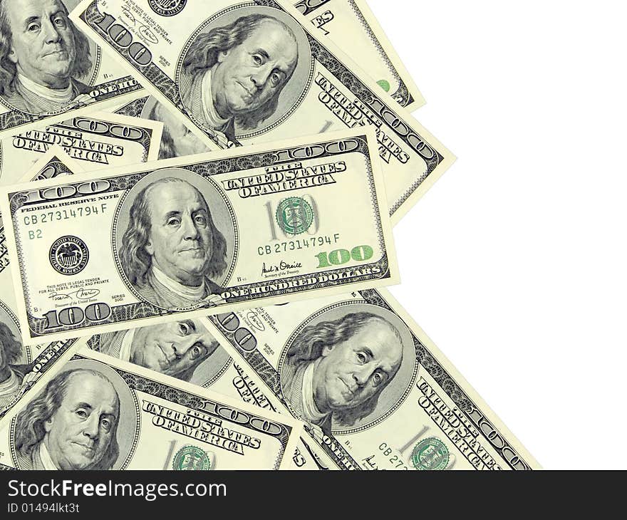 Dollar banknotes on a white background. Dollar banknotes on a white background