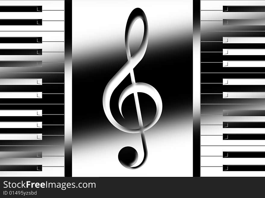 Keys of the piano and a treble clef. Keys of the piano and a treble clef