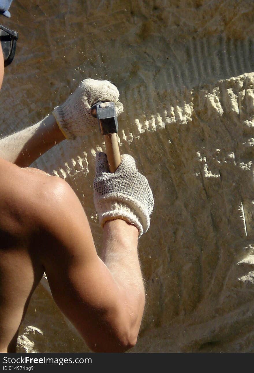 Hands of master  sculpturng  limestone. Hands of master  sculpturng  limestone