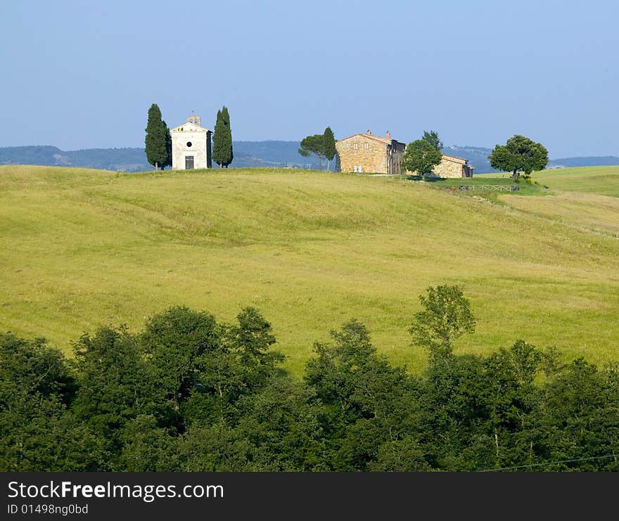 TUSCANY countryside with cypress and farms