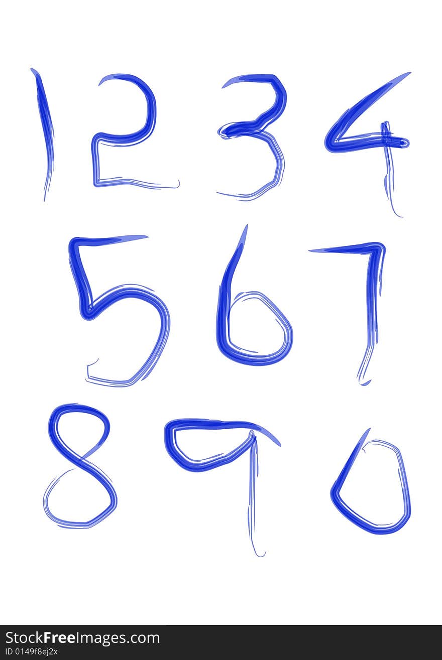 Brush stroked set of digits