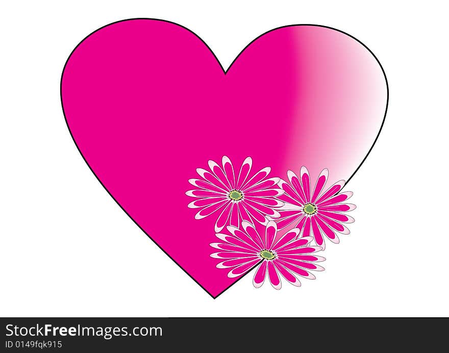 Meshed heart shape with flower in white background. Meshed heart shape with flower in white background