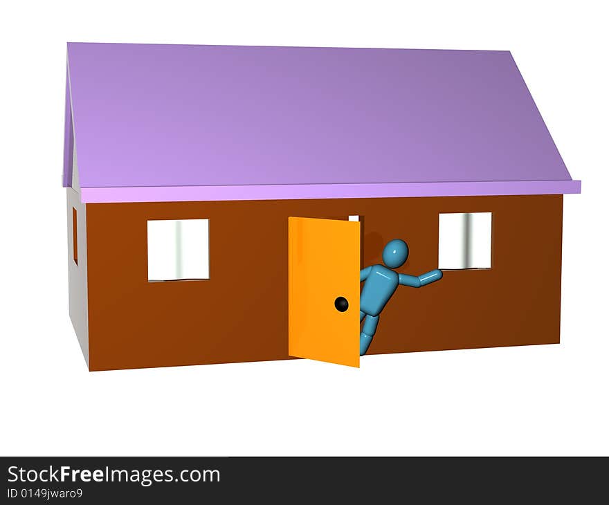 Person in the house. 3d render. Isolated on a white background.