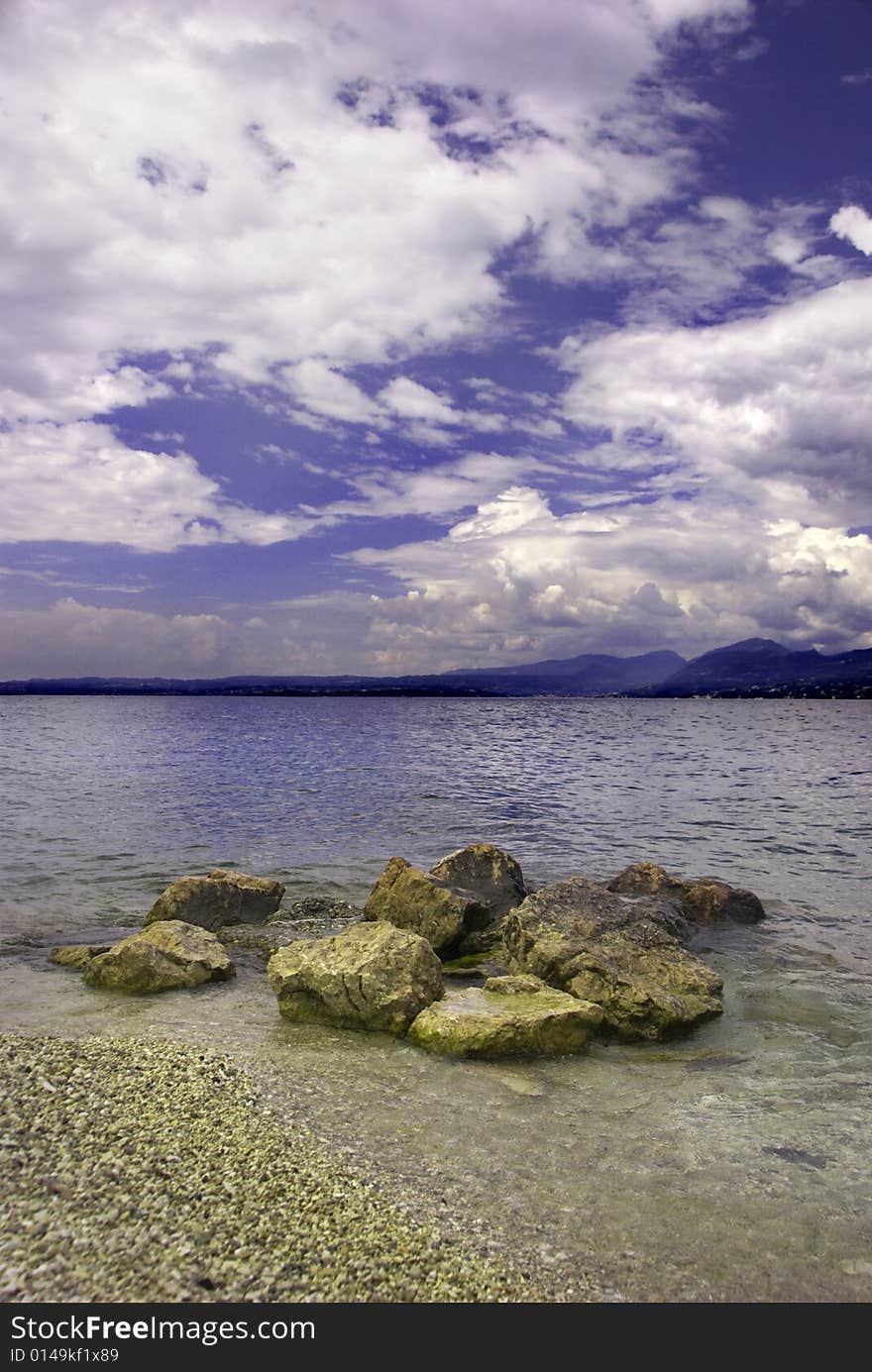 Grada lake landscape, view from the east side. Grada lake landscape, view from the east side