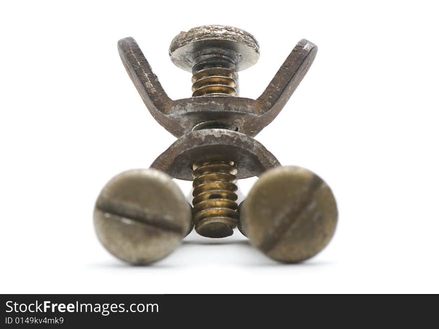 Bolts and nuts forming a human shape on white background. Bolts and nuts forming a human shape on white background