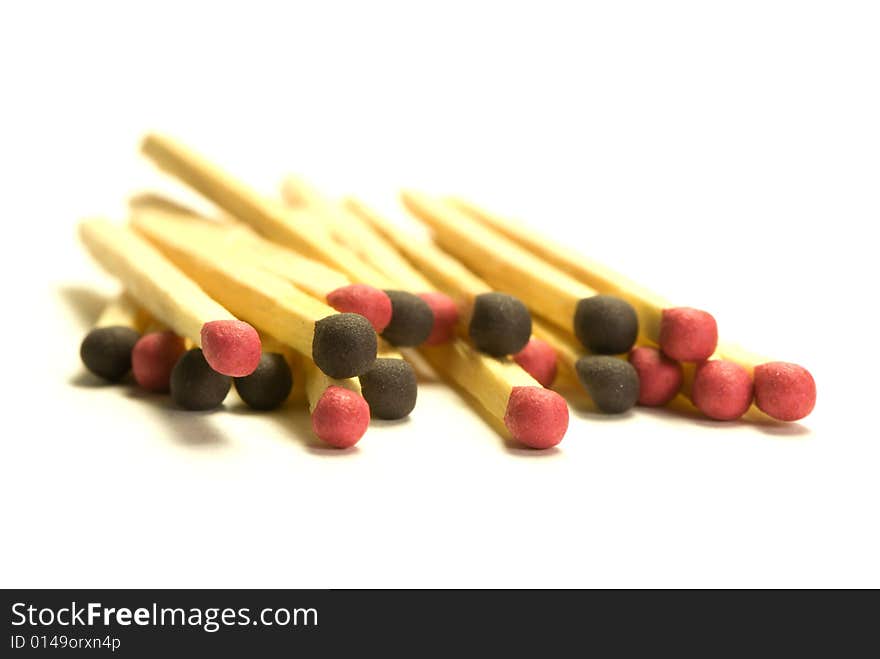 Wood matches composition on white background