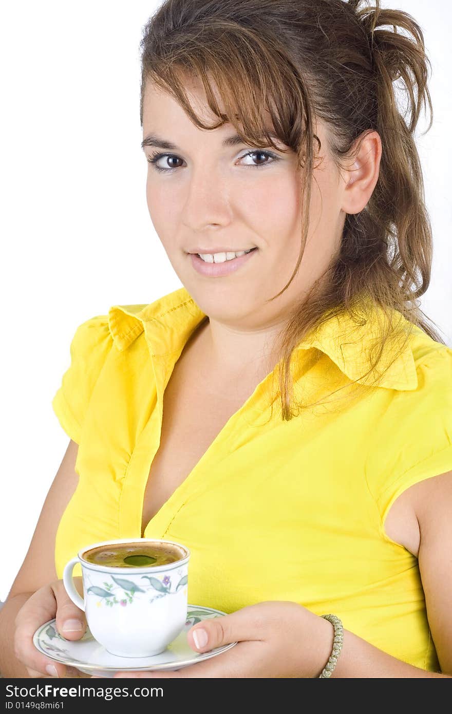 The Portrait Of Girl With A Mug Of Coffee