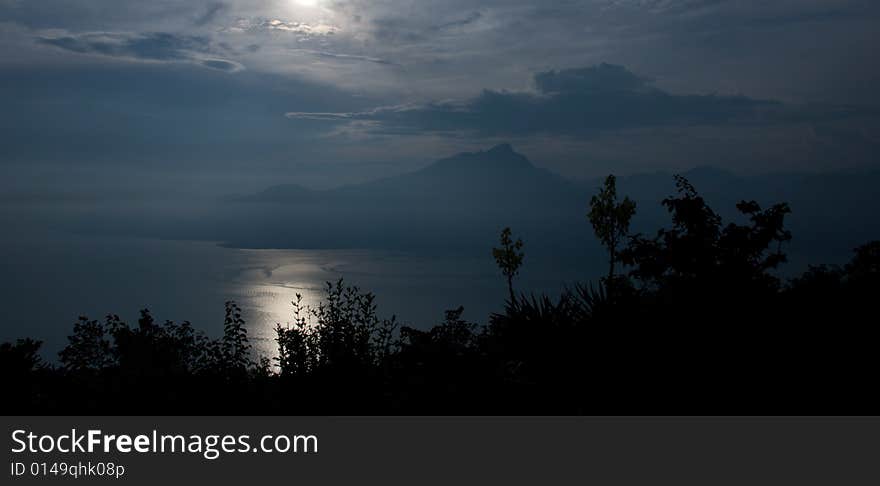 Garda lake at evening in Italy, Europe