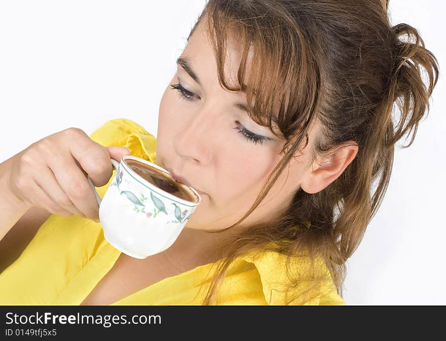 The Portrait Of Girl With A Mug Of Coffee