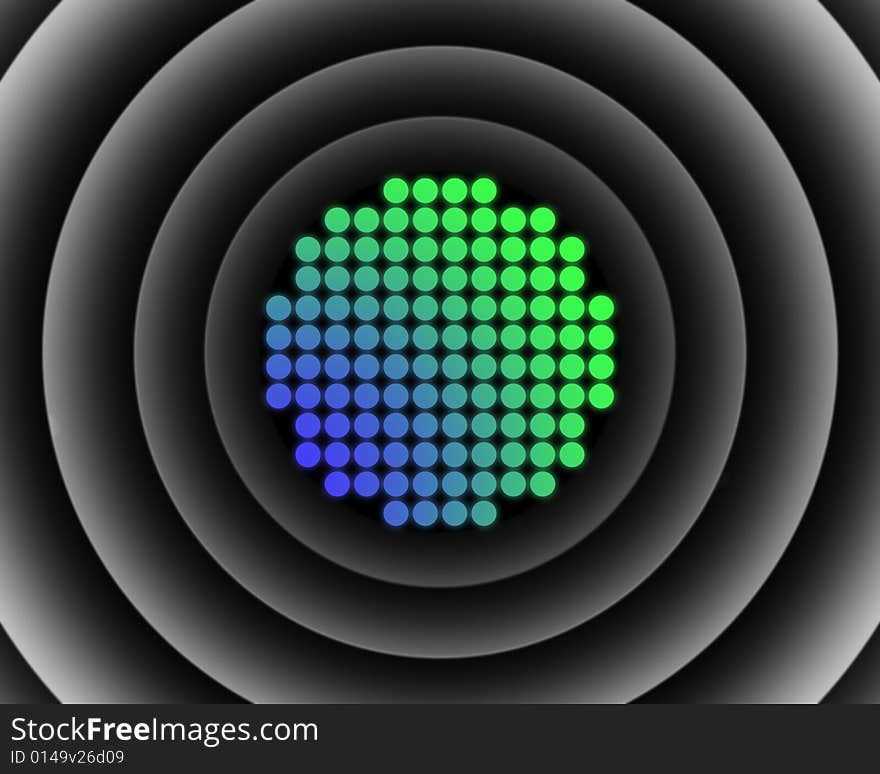 Abstract background with blue and green circles on black