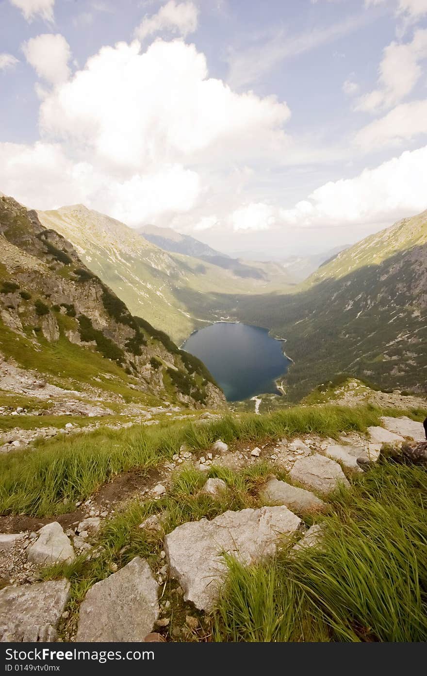 Mountain lake in Polish Tatra mountains in summer