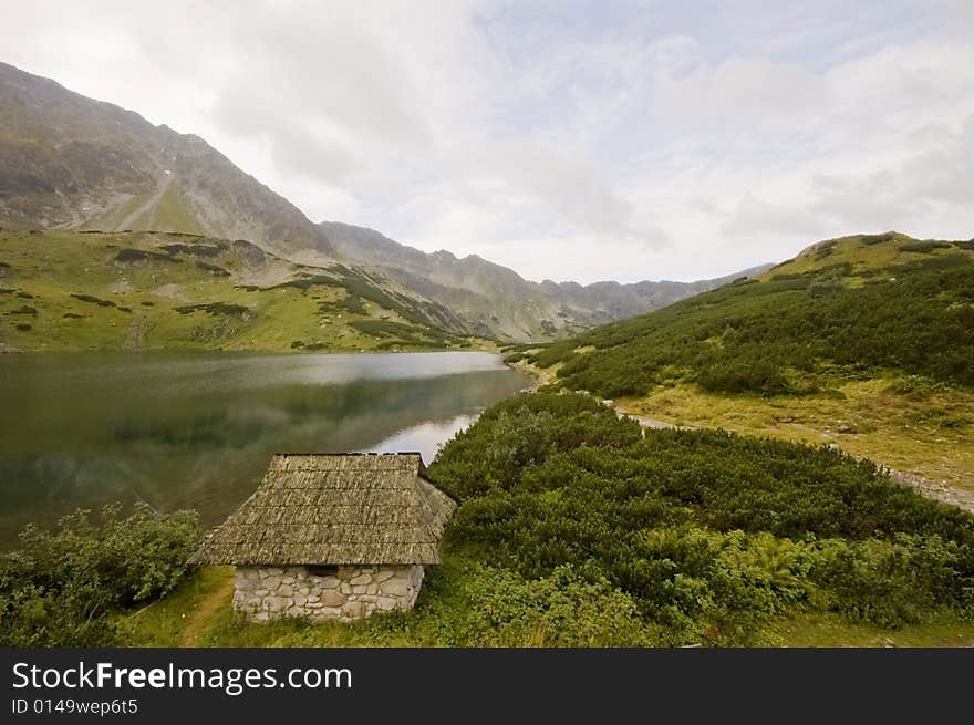 Mountain lake in Polish Tatra mountains in summer