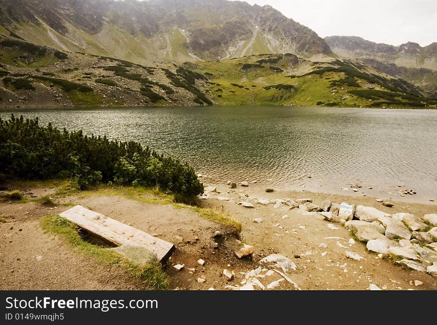 Mountain lake in Polish Tatra mountains in summer