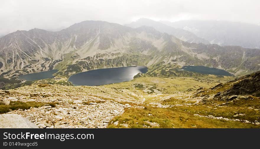 View of Polish Tatra mountains from the top of Kozi Wierch