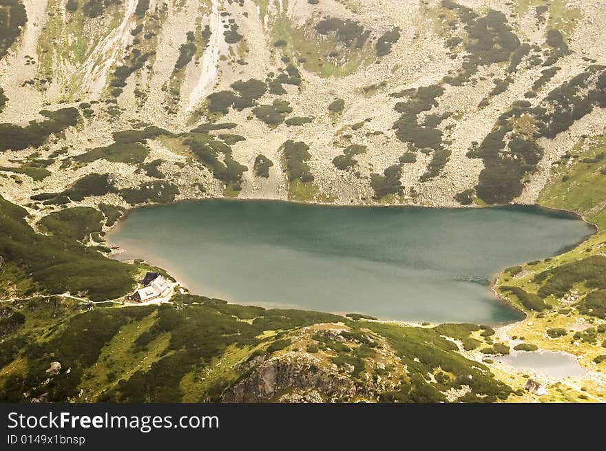 Mountain lake in Polish Tatra mountains in summer