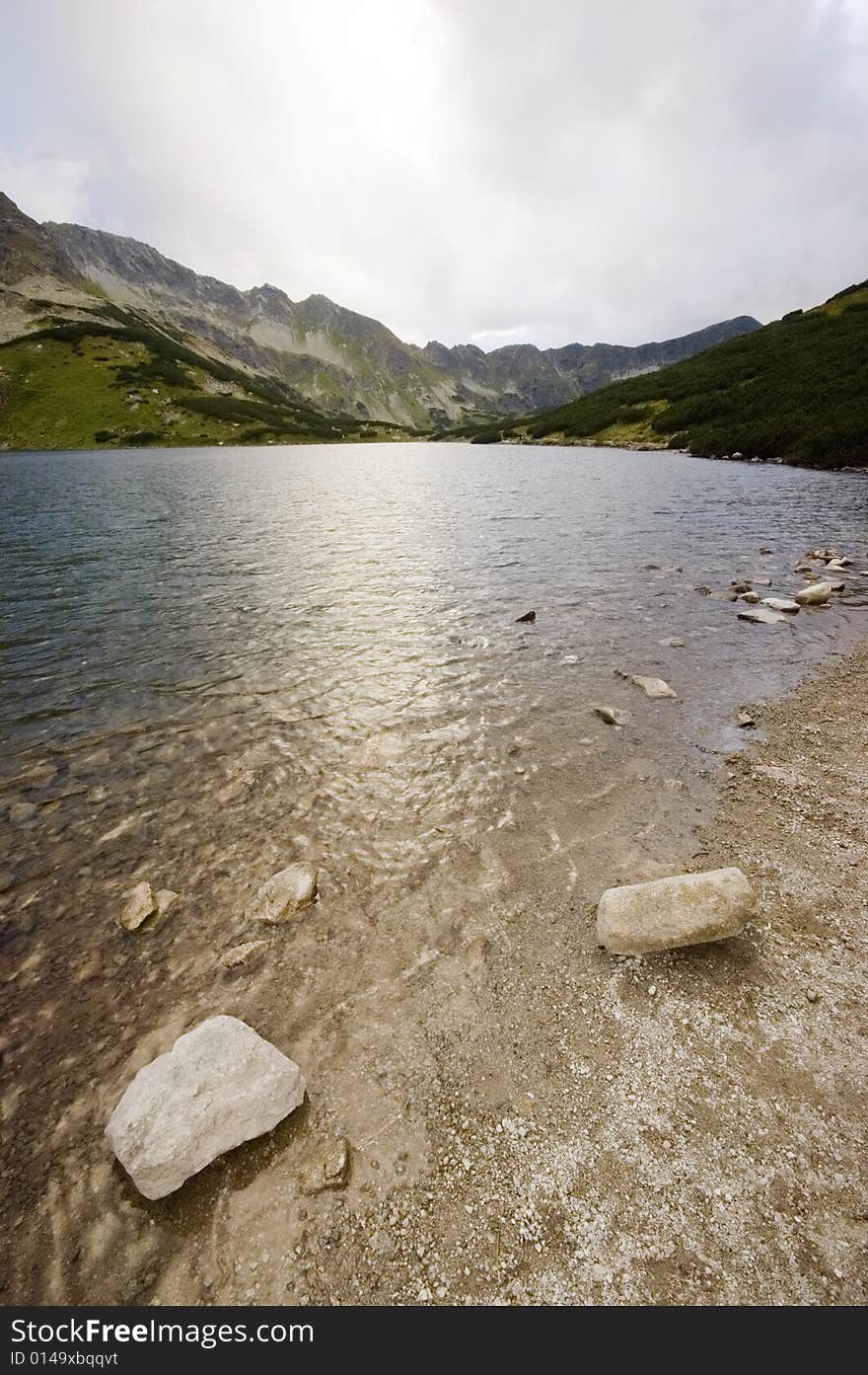 Mountain lake in Polish Tatra mountains in summer