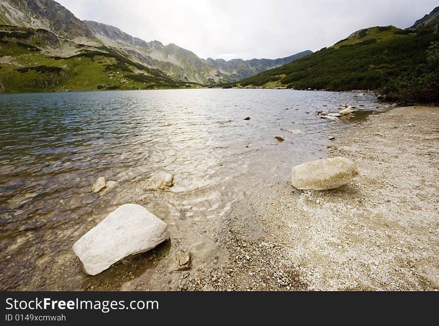 Mountain lake in Polish Tatra mountains in summer